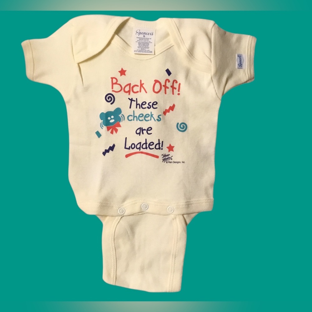 Spencer's Pale Yellow Baby One-Piece Bodysuit with Colorful Graphic. New!